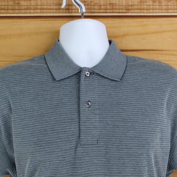 IZOD Polo Golf Shirt Mens Size M Gray Striped Cotton Blend Stretch Spread Collar - Picture 4 of 7